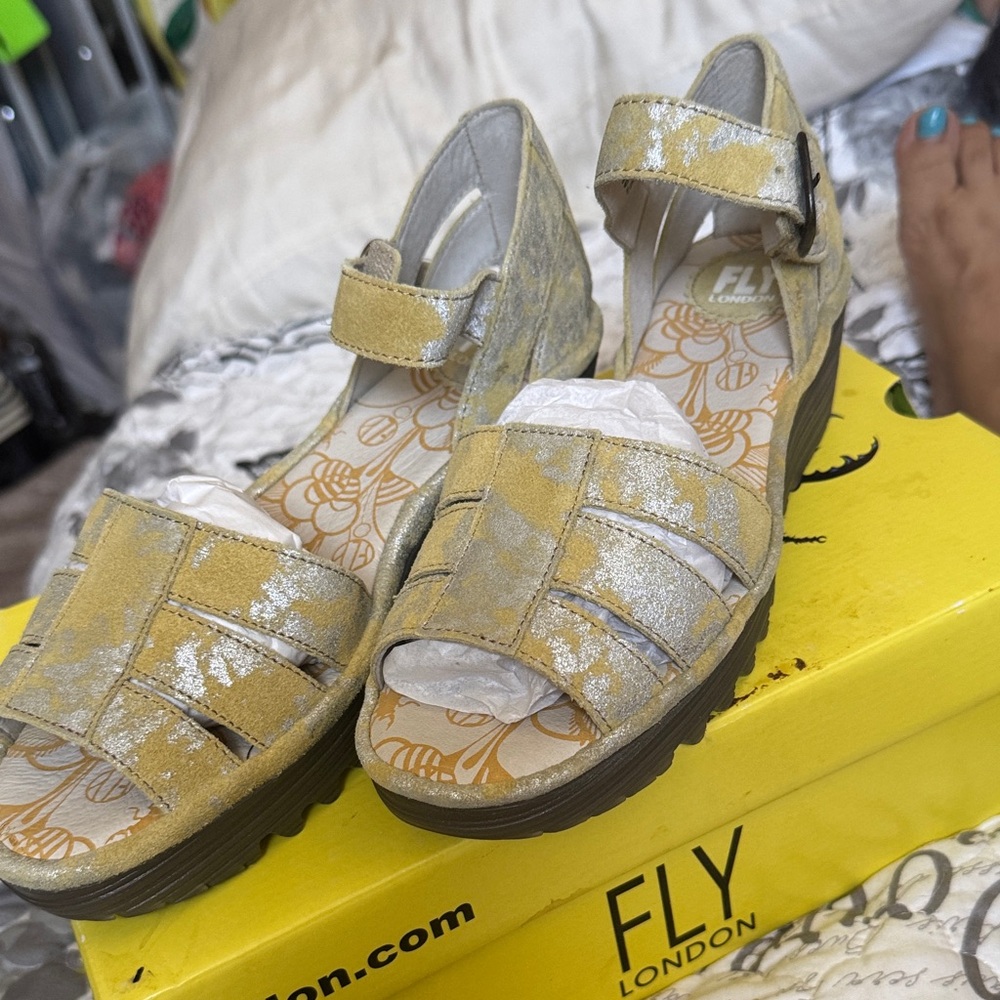 Fly London Mustard and Cream Sandals-Curcuma yellow ❣️